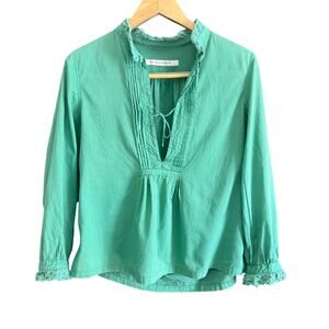 BEAMS | Tendance par Ray Beams Green cotton crochet trim Tie Neck Blouse Medium